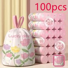 100pcs Lavender Scented Thick Large Drawstring Trash Bags, High Density Polyethylene Material, Tear-Resistant Printed Cleaning Garbage Bags, Multi-Purpose Disposable Storage Bags Suitable For Kitchen, Bathroom, Bedroom, Living Room, Toilet - Multicolor - View 2
