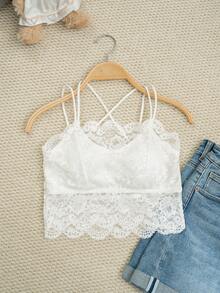 女士可爱性感蕾丝吊带背心，带可拆卸胸垫，纯色打底衫，适合夏季、开学季、冬季、圣诞节、春季节日叠穿