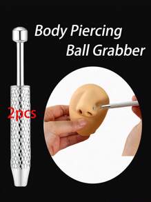 Piercing Taper Ball Grabber Tool For Changing Jewelry - 14G 16G 18G 20G Stainless Steel Flat Back Earrings Applicator Tool Threadless Insertion Pin Thread Body Piercing Kit For Ear Nose Lip, Silvery, Pink