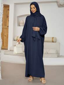 1 件时尚休闲带袖头巾，穆斯林长袍吉尔巴布连衣裙，伊斯兰服装适合女性日常穿着 - 彩色 - 查看 22