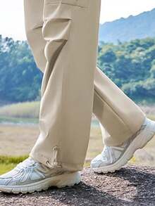 CAMEL CROWN Outdoor Soft Shell Pants, Wide Leg Jumpsuit, Waterproof Hiking Pants, Casual Paratrooper Pants - Light Khaki - View 3