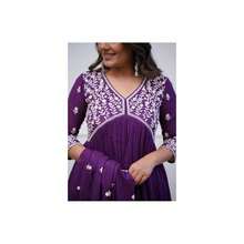 Purple Muslin Intricate Embroidered Anarkali Suit Set UK Next Day - Multicolor - View 4
