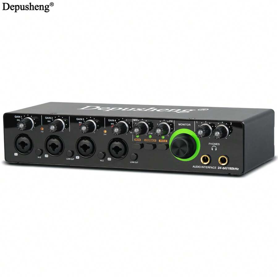 Depusheng Audio Interface MD44 Sound Card AD Converter With Monitoring Electric Guitar Live Recording For Studio Singing Podcast - màu đen - Xem 1