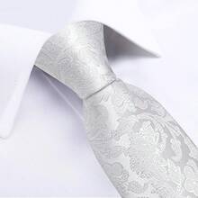 Conjunto de corbata de seda con estampado floral, incluye pinza de corbata, pañuelo y gemelos - Blanco sólido - Ver 11
