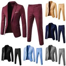 Men's Business Suit Set Professional Formal Wear Two-Piece Slim-Fit Suit Korean Style Best Man & Groom Wedding Attire - Burgundy - View 2