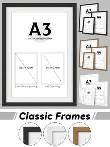A3/A4/A5 Classic Picture Frames For Wall/Desktop, Matte Black/White/Light Wood Grain, Versatile Document Frame, Faux Wood