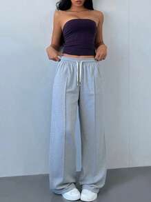 1 pieza Pantalones de mujer de unicolor con cordón, casuales, aptos para primavera/otoño, todas las estaciones, con bolsillos, pantalones deportivos de primavera