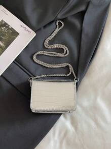 Pu材質實色金屬迷你兒童斜背包,具有鍊條肩帶 - 銀色 - 查看 4