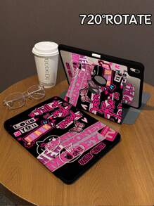 1 件装，黑色酷炫蝴蝶图案双面印花旋转平板电脑保护套，透明亚克力后盖，适用于 iPad 10/9/11（2025 年款），支持自动唤醒/睡眠，多角度支撑，带笔槽，办公和学习必备的保护套配件，非磁性保护套。 - 粉色 - 查看 4