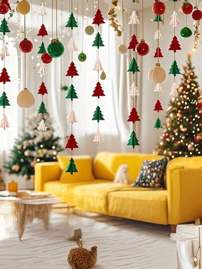 1 件 3D 绿色圣诞装饰，圣诞树纸绳派对横幅花环，圣诞派对装饰，挂饰，楼梯、壁炉、派对背景家居装饰
