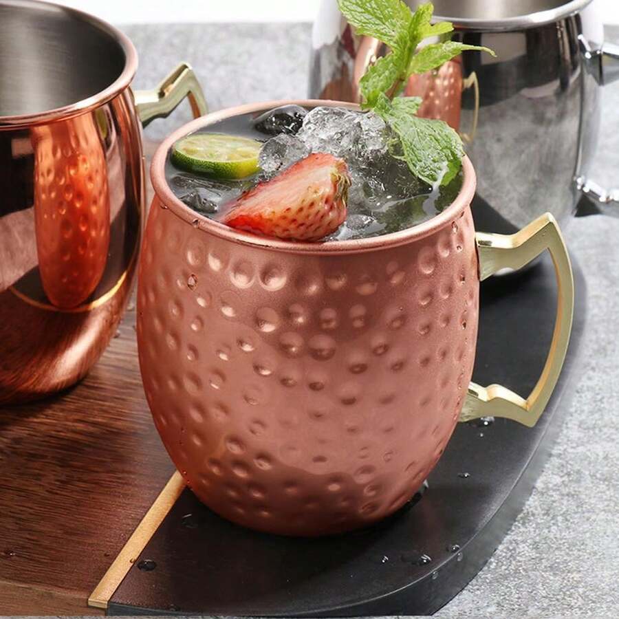 530ml Moscow Mule Mugs Set, Copper Cups Bulk Stainless Steel Moscow Mule Cups With Hammered Surface, Rust-Resistant, Iced Coffee Cups Suitable For Cocktails, Wedding Gifts, Drinkware