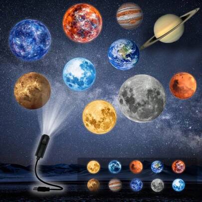 10pcs Planet Projection Slides USB Powered Star Moon Projector Night Light, 360° Rotatable Decoration Lamp For Bedroom, Baby Room, Photo Background, Romantic Proposal, Wedding, Camping, Christmas, Ideal Gift For Teens, Girls, Boy, Girl