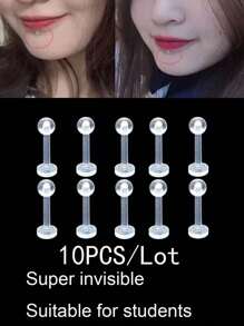 10PCS Invisible Clear Acrylic Lip Labret Tragus Cartilage Helix Piercing Replacement Soft Bar Body Jewelry Piercing - Clear - View 6