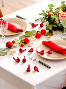 10pcs Mini Resin Red Cardinal Bird Figurines, Tiny Cardinal Ornaments For Christmas Gifts, Xmas Miniature Garden Crafts, Cake Toppers, Christmas Decorations