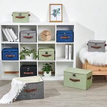 Storage Bins Boxes With Zipper Lid Combination Lock PU Leather Handles Cotton Linen Fabric Lidded Lockable Baskets Foldable Washable Closet Shelf Organizer Container (Light Green, Large)Halloween - 黑色 - 查看 11