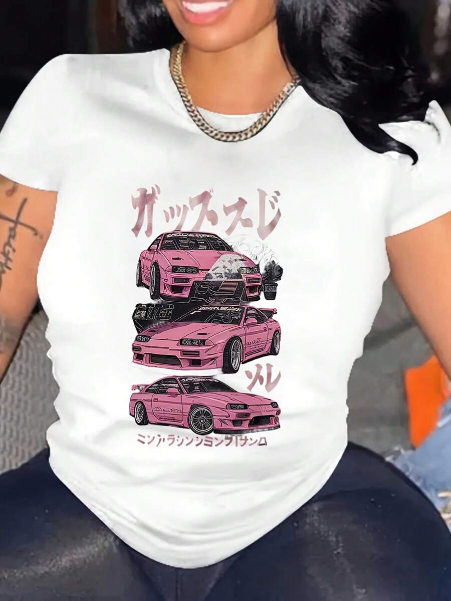 Comfort Experience, Letter Pattern Print Black Washed T-Shirt, Women'S Round Neck Short Sleeve Loose Design For Spring Summer-1-1