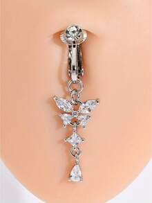 1 件简约时尚无穿孔蝴蝶假肚脐环，铜方晶锆石吊坠肚脐穿孔首饰 - 蝴蝶型 - 查看 6