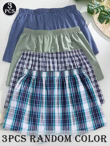 3条装男士棉质印花经典格子时尚舒适芦荟裤