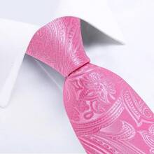 Conjunto de corbata de seda con estampado floral, incluye pinza de corbata, pañuelo y gemelos - Rosa - Ver 6