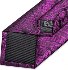 Silk Floral Necktie Set With Tie Clip, Handkerchief & Cufflinks - Magenta - View 4