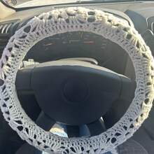 onEternal Handmade Crochet Puff Steering Wheel Cover And Seatbelt Cover Car Decor Set