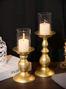 1 Peça/1 Conjunto de Suportes de Vela Romanos de Metal Fosco, Suportes de Vela Estilo Vintage, Para Decorações de Mesa de Centro em Casa, Centros de Decoração de Restaurante, Decorações de Quarto, Decorações Domésticas, Decorações de Vela de Casamento, Decorações de Mesa de Jantar - Dourado - Visão 8
