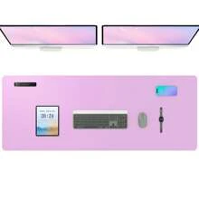 60 x 35 厘米真皮桌垫，真皮鼠标垫，电脑键盘一体式桌垫，大号鼠标垫，笔记本电脑游戏桌垫，高端桌垫，真皮书写学习防污清洁桌面，防滑护眼真皮桌垫，大号鼠标垫，防滑桌垫，防水PU真皮桌面保护垫，书写垫，适用于办公室和家庭（浅紫色）