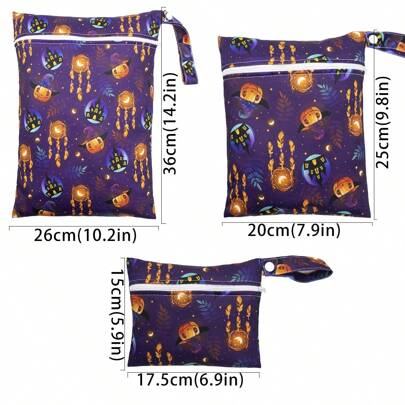 3 stuks Halloween Baby Luierzakken, Waterdicht, Herbruikbaar, Met Eén Zakje, Reizen, Strand, Zwembad, Kinderdagverblijf, Vieze Babyspullen, Yoga, Sporttas voor Zwemkleding of Natte Kleding