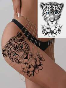 1pc Waterproof Arm & Thigh Fashion Temporary Tattoo Sticker, Animal Leopard Pattern Design, Suitable For Men & Women, Large Size Half Sleeve Tattoo, Temporary Tattoo, Waterproof, Authentic Tattoo Appearance, Niche Design Tattoo - Black - View 1