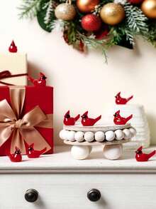 10pcs Mini Resin Red Cardinal Bird Figurines, Tiny Cardinal Ornaments For Christmas Gifts, Xmas Miniature Garden Crafts, Cake Toppers, Christmas Decorations