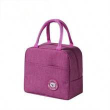 2/1pc Bear Label Insulated Lunch Bag, Large Capacity Reusable Lunch Tote Bag, Waterproof, Portable Design, Suitable For School And Office - Keep Food Fresh And Delicious, Lunch Bag, Tote Bag, Kitchen Picnic Food Insulated Bag, Back To School Season Student Supplies, Makeup Storage Bag, Travel Portable Bag, Portable Handbag, Pink Storage Bag.