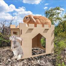 1pc/Set Wooden Rabbit Hideout Castle, Wooden Rabbit Houses And Hideouts For Indoor Bunnies, Chinchillas, Hamsters And Guinea Pigs - Multicolor - View 3