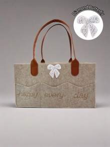 1个毛毡尿布包，奶瓶和尿布收纳袋，手提包，多隔层设计，皮革提手，刻字，针织刺绣图案 - 彩色 - 查看 13