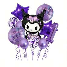 مجموعة إعداد المشهد مع بالونات مطبوعة بنجمة خماسية الأضلاع وشخصية كورومي من سانريو لحفلة عيد الميلاد المثالية والمفاجئة