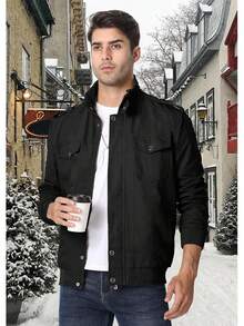 Men's Loose-Fitting Winter Coat With Flap Pockets, Lined With Thick Wool, A Classic And Warm Jacket. - Hitam - View 6