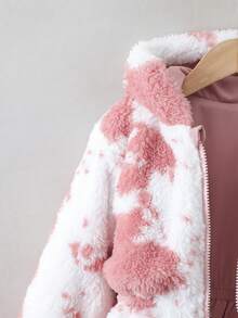 女童保暖毛绒双面连帽拉链开衫，厚实舒适，适合秋冬季 - 粉色 - 查看 9