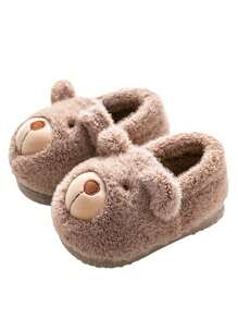 1 Pair Baby Cartoon Thermal Lined Flat Heel Casual Shoes, Suitable For Autumn/Winter - Khaki - View 2