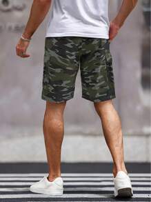男士迷彩工装短裤一件装 - 夏季宽松速干短裤，适合休闲、海滩和户外活动，情人节礼物 - 軍綠色 - 查看 2