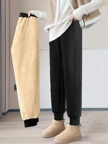 Women's Outdoor Thermal Lined Pants, Thick Warm Sherpa Sweatpants For Autumn/Winter,Fleece