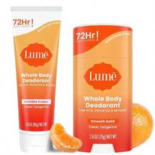 Lume Whole Body Deodorant - Invisible Cream Tube And Solid Stick - 72 Hour Odor Control - Aluminum Free, Baking Soda Free, Skin Loving - 30 Ounce Tube And 26 Ounce Solid Stick Bundle (Vanilla Bliss) - Clean Tangerine - 查看 1