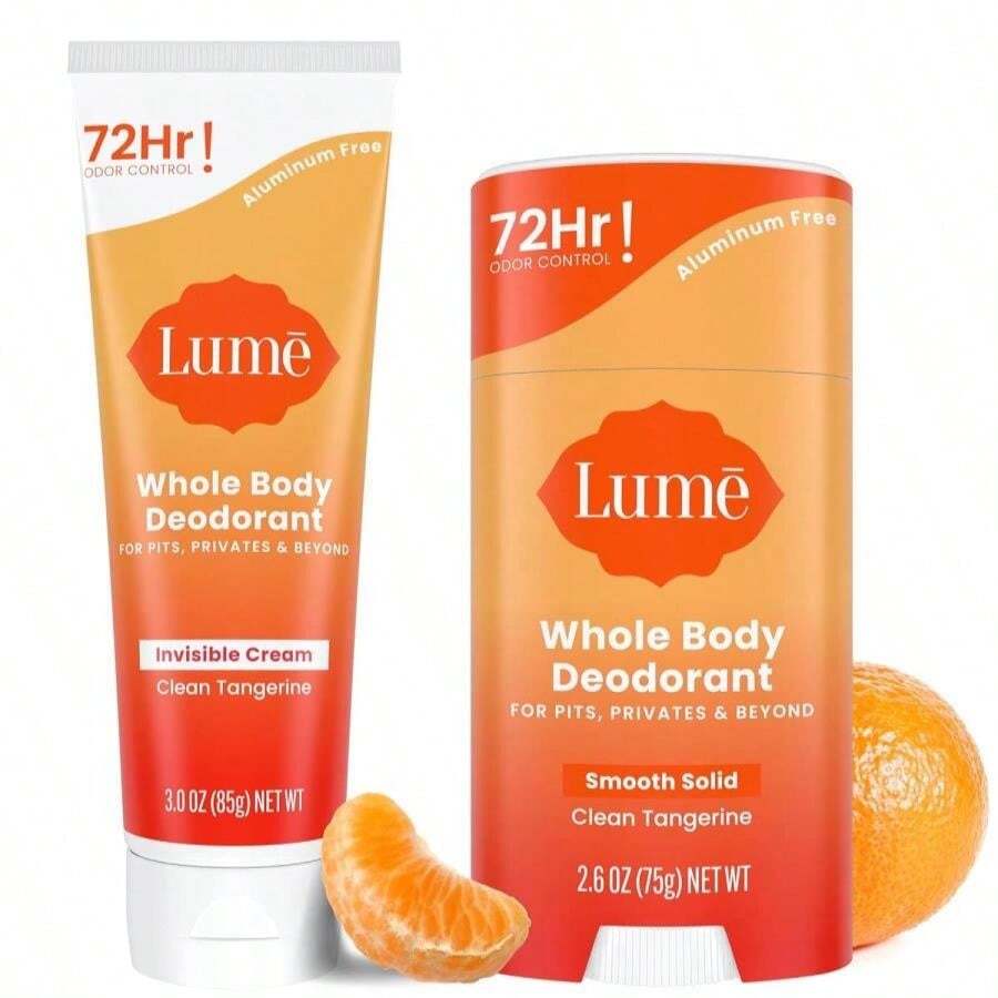 Lume Whole Body Deodorant - Invisible Cream Tube And Solid Stick - 72 Hour Odor Control - Aluminum Free, Baking Soda Free, Skin Loving - 30 Ounce Tube And 26 Ounce Solid Stick Bundle (Vanilla Bliss) - Clean Tangerine - 查看 1