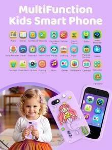 Juguete de teléfono inteligente para niños con cámara dual, juegos, multifilros y pegatinas, reproductor de música para niños pequeños con funciones que incluyen alarma de juego, formación de hábitos, libros ilustrados, dibujo, calculadora, video, juguetes de sirena para teléfono para niños y niñas de 3 a 10 años, regalos de Navidad y cumpleaños, juguete de teléfono para niños, mejores regalos para volver a la escuela y cumpleaños - Multicolor - Ver 2
