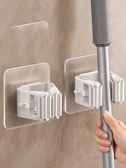 马桶无孔拖把夹、浴缸尾墙夹、醉汉风格雨伞架、自粘式扫帚和拖把架，非常适合放置坚固的塑料挂钩，适用于家庭和浴室、返校用品、浴室配件