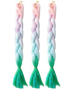 1/3pcs Shiny Sequin Braided Wig, 24 Inch Pre-Stretched Synthetic Metallic Fiber Ombre Hair Extensions, Braid Hair Accessories, Suitable For Women & Girls Attending Music Festivals - Multicolor - View 19