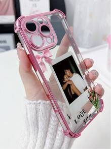 1 pieza Funda de teléfono personalizable con foto de pareja abrazándose, diseño de patrón rosa romántico, impresión UV de alta definición / Funda de teléfono con protección de lente anti-caída de cuatro esquinas de color morado oscuro, ¡satisface las necesidades de personalización del cliente! Compatible con Apple 17Air/17promax/11/12/13/14/15/16/PROMAX, A13/A14/A15/A53/A55/A54/A55/S23/S23ultra/S24ultra/S24/Sam, Galaxy, se puede usar como regalo entre parejas y para uso diario, selección de temporada