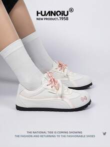 HUANQIU 2025新款女鞋女滑板鞋一双百搭时尚透气系带居家办公户外小白鞋百搭轻便舒适小白鞋系带软底运动鞋休闲鞋跑步鞋圣诞苹果红四季鞋