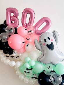 3pcs/Set Halloween BOO Balloon Kit, Black, Pink, Silver Letter Balloons, Suitable For Halloween Decoration, Ghost Party, Indoor/Outdoor Halloween Decoration, Halloween Party, Haunted House, Halloween Home Party Supplies - 彩色 - 查看 7