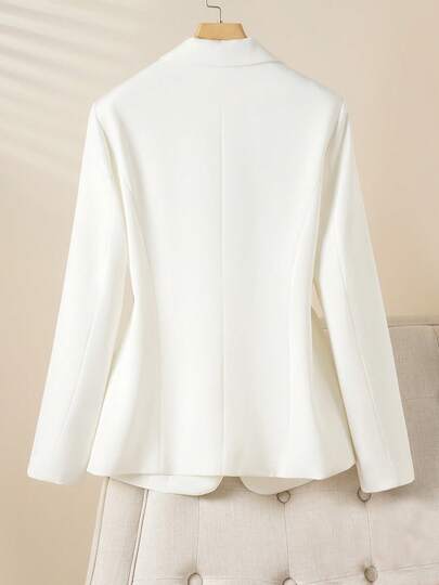 Elegant And Fashionable Solid Color Women's Blazer, Suitable For Casual And Professional Occasions Spring White
