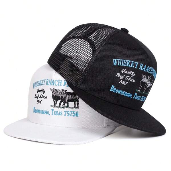 1pc Men's Whiskey Ranch Feeders Quality Beef Since 1906 Brownsboro, Texas 75756 Snapback Hat, Personalized Letter & Cow Embroidery Baseball Cap, Casual Street Fashion Hat For Spring, Autumn, Travel, Beach