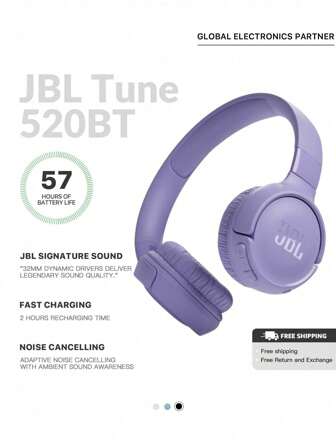 Auriculares Bluetooth JBL TUNE520BT, auriculares inalámbricos con cancelación de ruido, 57 horas de tiempo de reproducción, Bluetooth 5.3